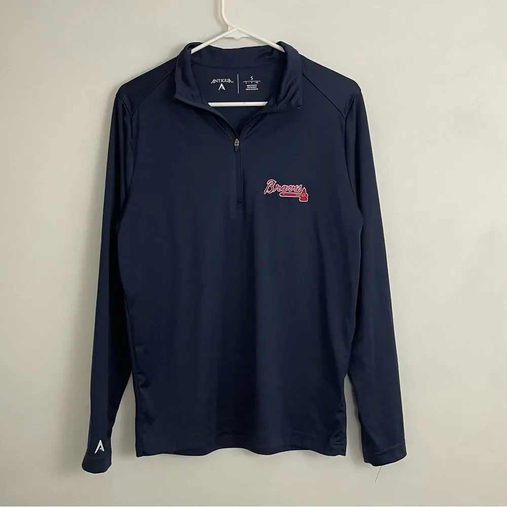 Men’s Braves Navy Quarter-Zip Pullover with Logo Long Sleeve Tee
